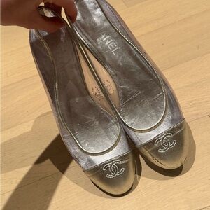 Chanel Silver PVC Cap-Toe Ballet Flat